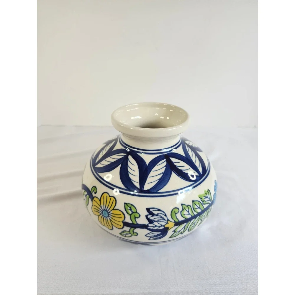 Target Market Bazaar Vintage 2003 Ceramic Vase Hand Painted Floral Blue Yellow